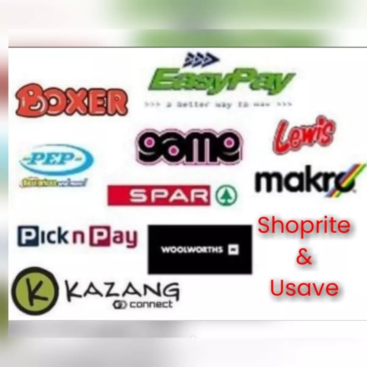 Collection of retail and payment company logos on a white background